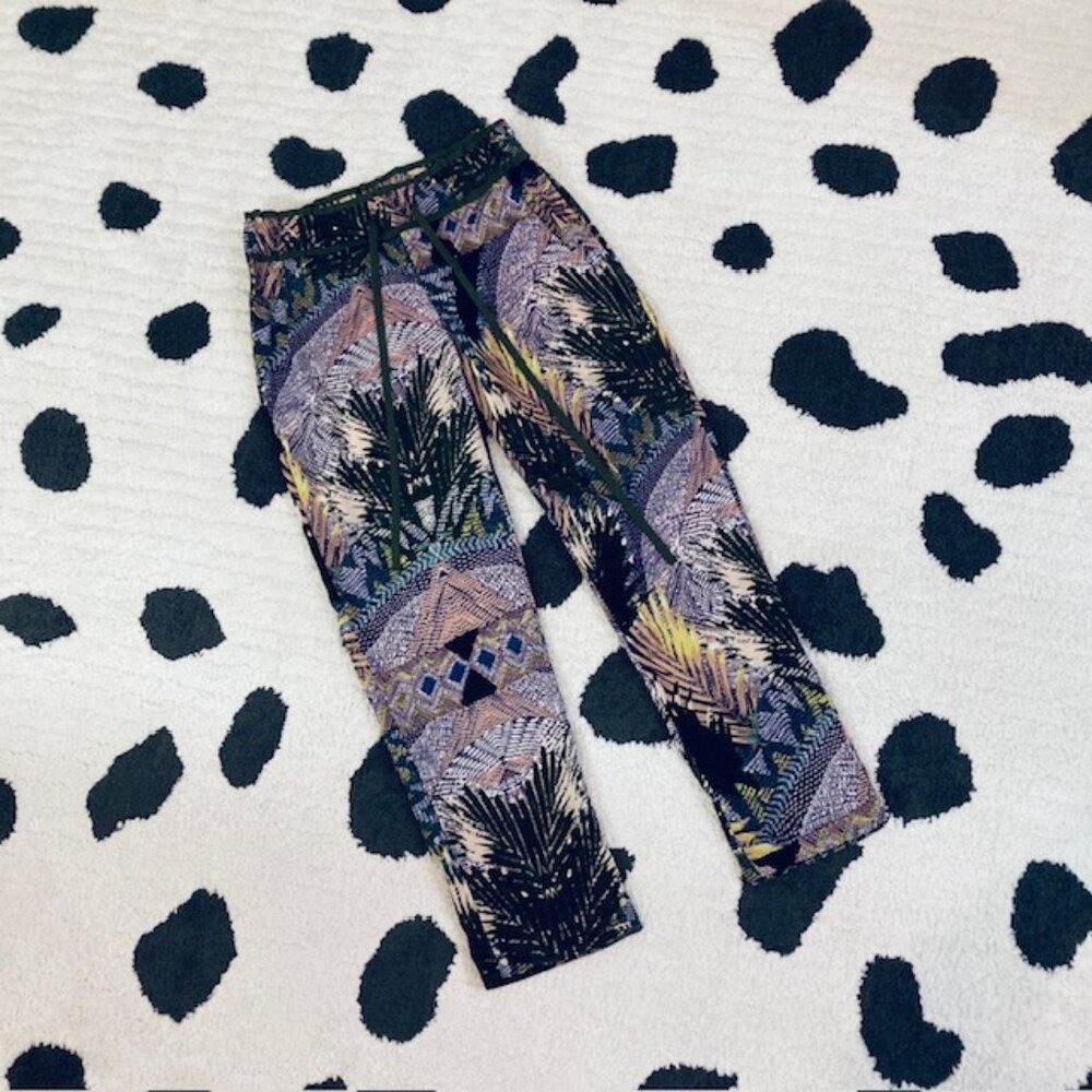 NWT $168 Walter Baker Womens XS Abi Pull On Multi Print Silky Cropped Pants